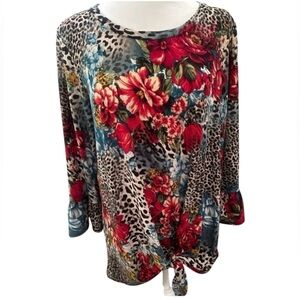 NOW N FOREVER Women’s Casual Flower Animal Print/Cheetah Tunic Size Medium
